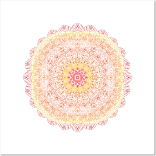 Round gradient mandala on white isolated background. Vector boho mandala pink colors. Mandala with floral patterns. Yoga template Posters and Art